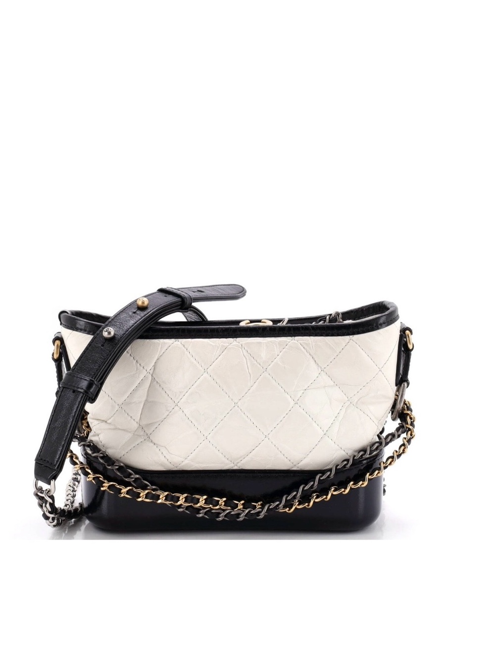CHANEL     Gabrielle Hobo Quilted two tone black-white aged calf skin small